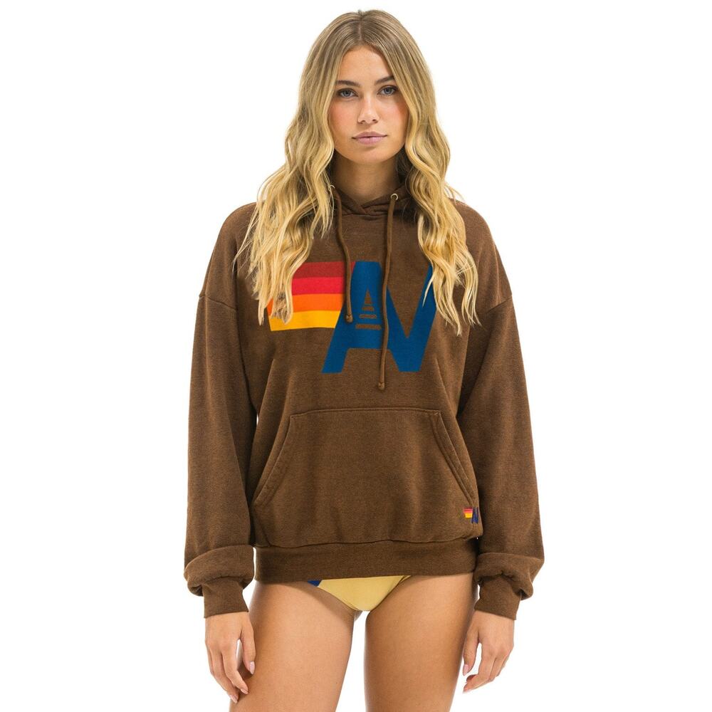 AVIATOR NATION Logo Pullover Relaxed Hoodie in Chocolate Size Medium